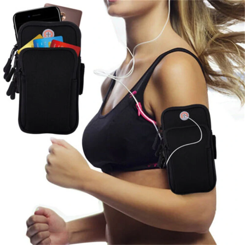 (image for) Running Black Grey Arm Bag Adjustable High Capacity Lightweight Waterproof Sports Bag for Workout Fitness Cycling